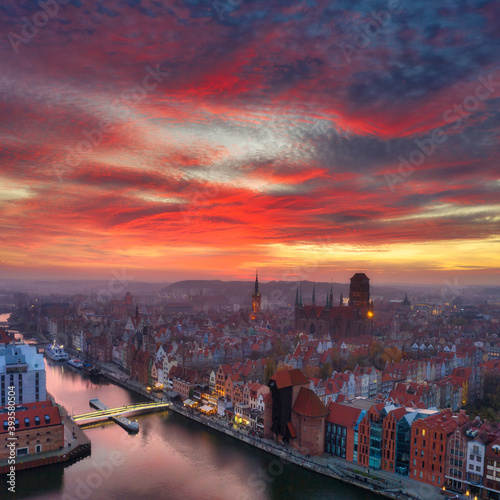 Amazing cityscape of Gdansk over Motlawa river at sunset, Poland