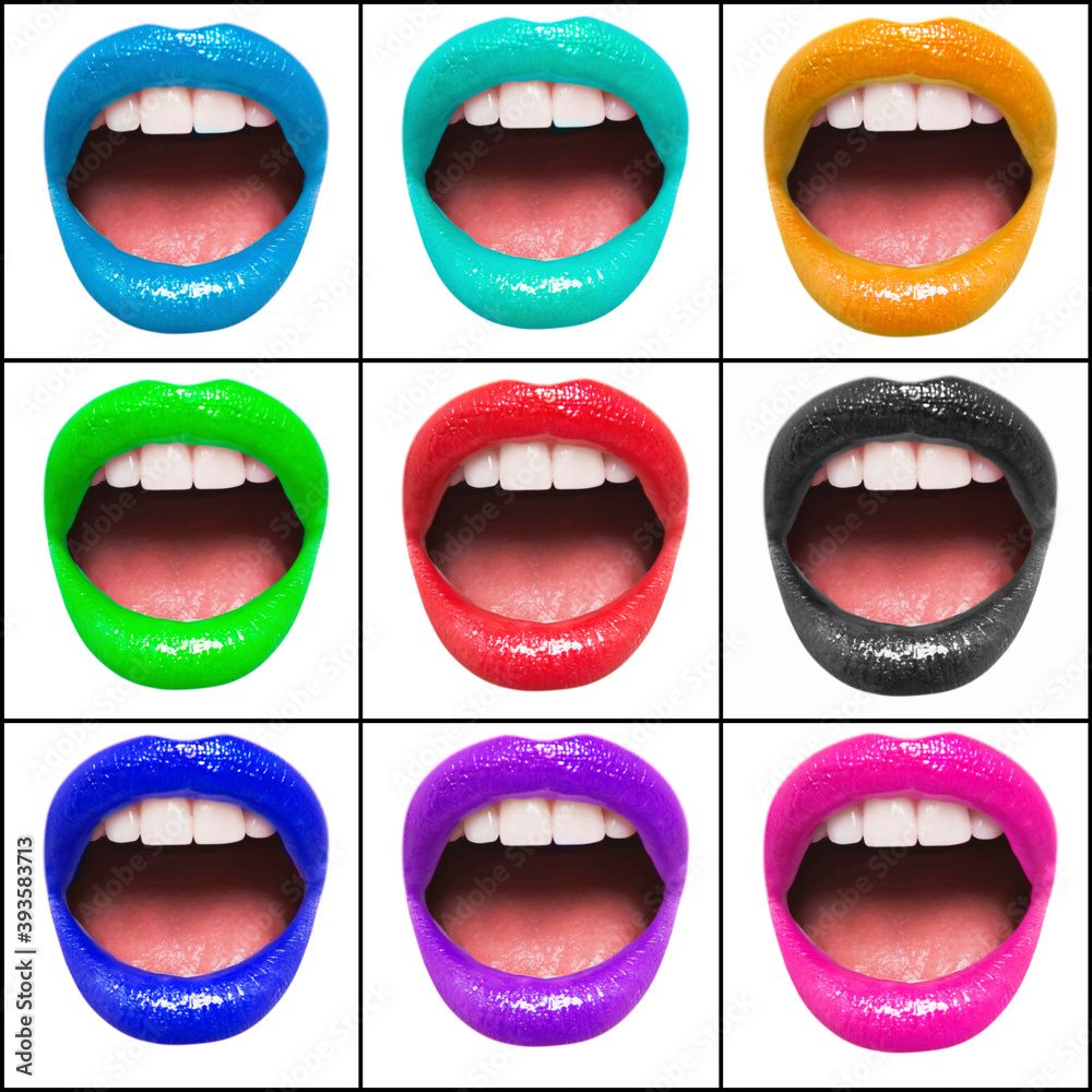 Obraz premium Collage of colorful lips of woman