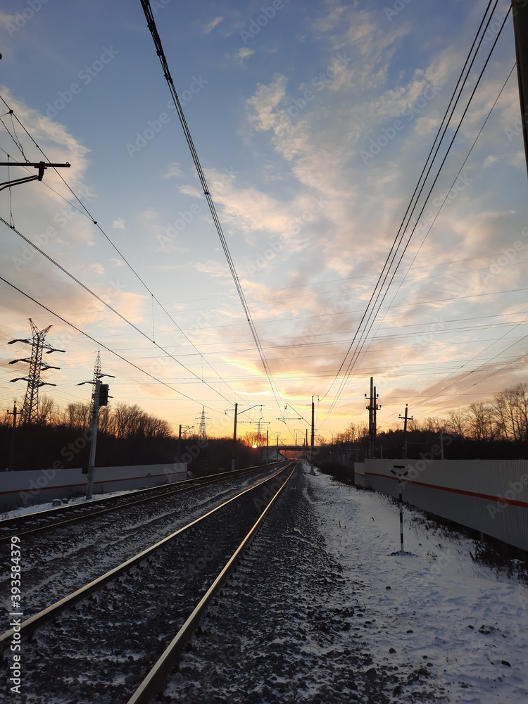 Fototapeta premium railway in the sunset