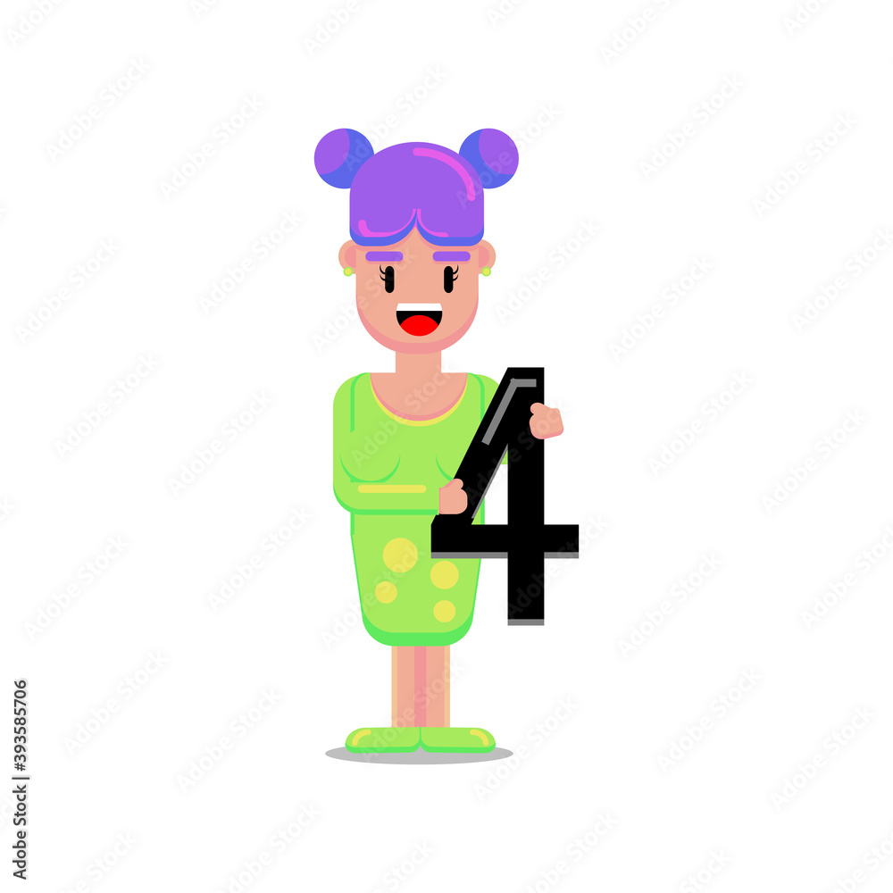 Teacher Holding A Number 4 Character Illustration Design