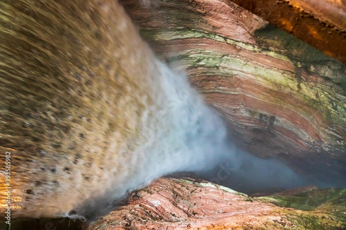 Canyon and waterfall at Orrido di Bellano in Italy. photo