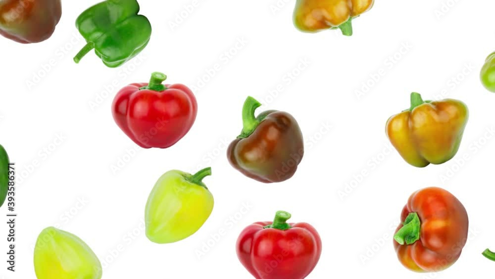 Background from colored raw bell peppers on the white background Background from colored raw bell peppers on the white background