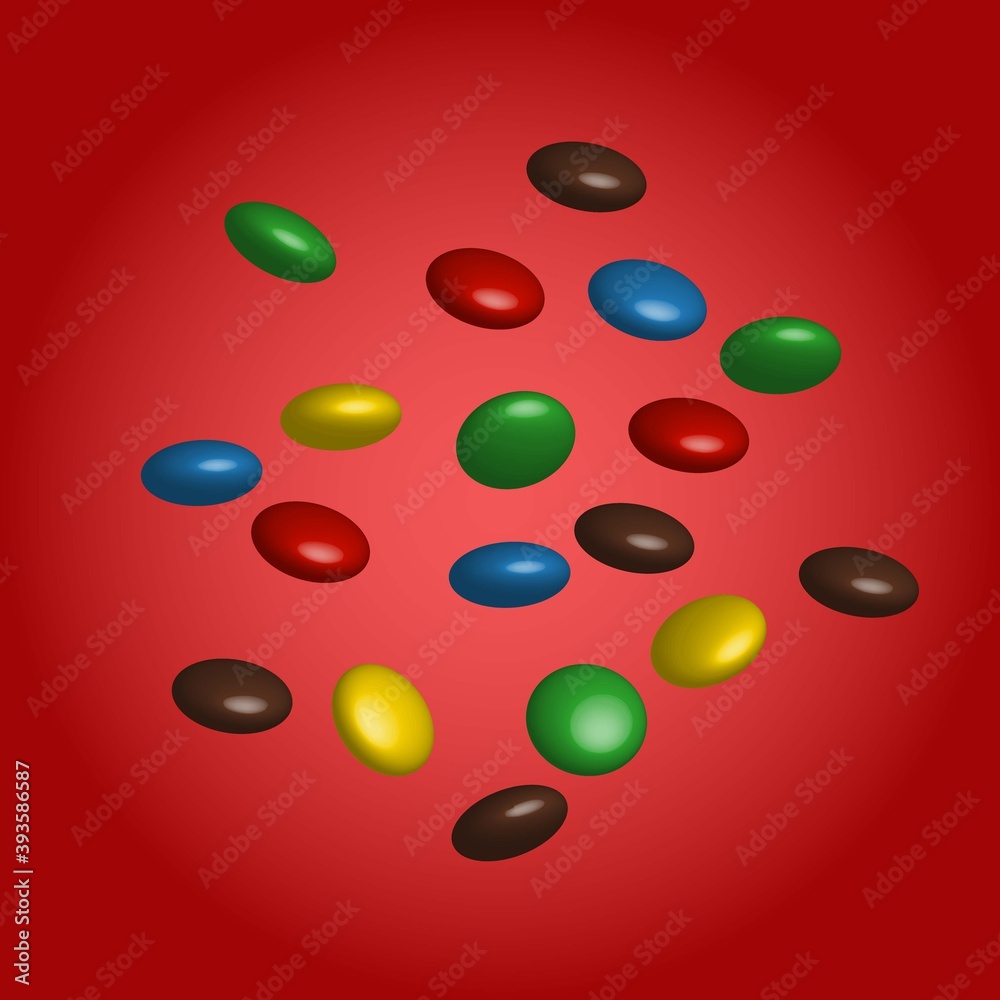 Chocolate drops. Candies isolated, multicolor, printable. Bright chocolate drops vector illustration.