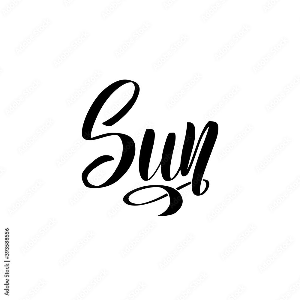 Handwritten word Sun. Hand drawn lettering. Vector Handwritten word Sun. Hand drawn lettering. Vector
