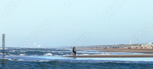 View on the Netherlands coast from Noordwijk to Zandvoort and beyond on a sunny but windy day, in autumn, Netherlands