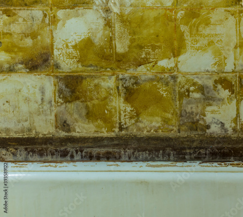 Preparation for restoration. Old cast iron bathroom. The wall from which the ceramic tiles were removed.