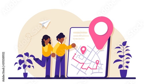Get directions concept. Banner with the received direction. Concept of getting a route to reach your destination. Modern flat illustration.