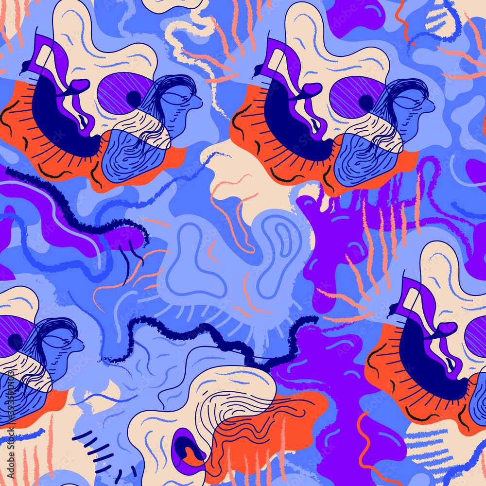 Obraz premium Creative abstract backdrop with unique hand drawn pattern. Psychedelic artwork