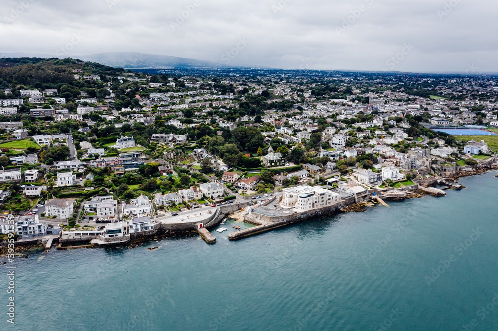 Aerial capture of Coliemore Harbour during a cloudy day