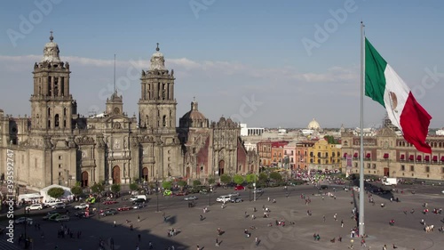 Loopable Time lapse giant flag in zocalo, mexico city photo