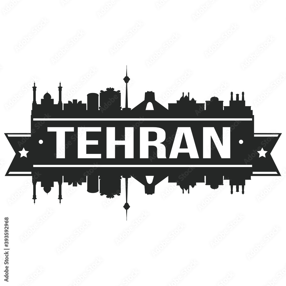 Tehran Iran Skyline Silhouette City Vector Design Art Stencil.