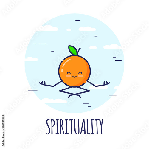 Funny Orange Character Meditating, Lotos Pose Padmasana