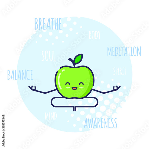 Funny Apple Character Meditating, Lotos Pose Padmasana