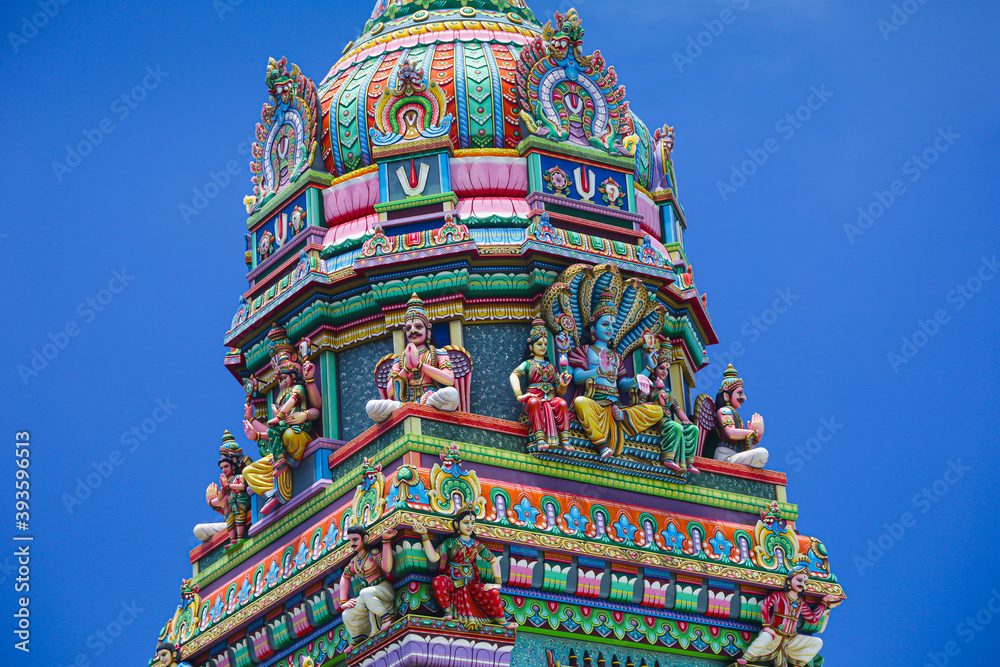 Tower of Narassingua Peroumal tamil temple in Saint-Pierre on Reunion Island