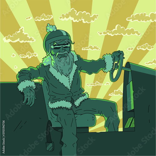 A cool Santa waiting for you to hop in and spread cheer with him.
