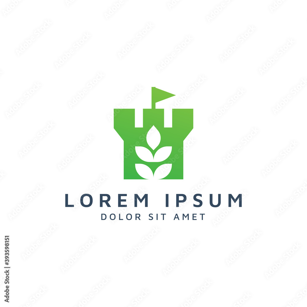 castle and leaf negative space logo design castle and leaf negative space logo design