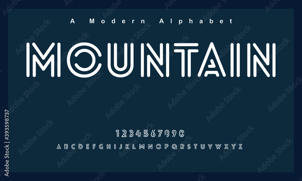 Mountain font. Elegant alphabet letters font and number. Lettering Minimal Fashion Designs. Typography fonts regular uppercase and lowercase. vector illustration
