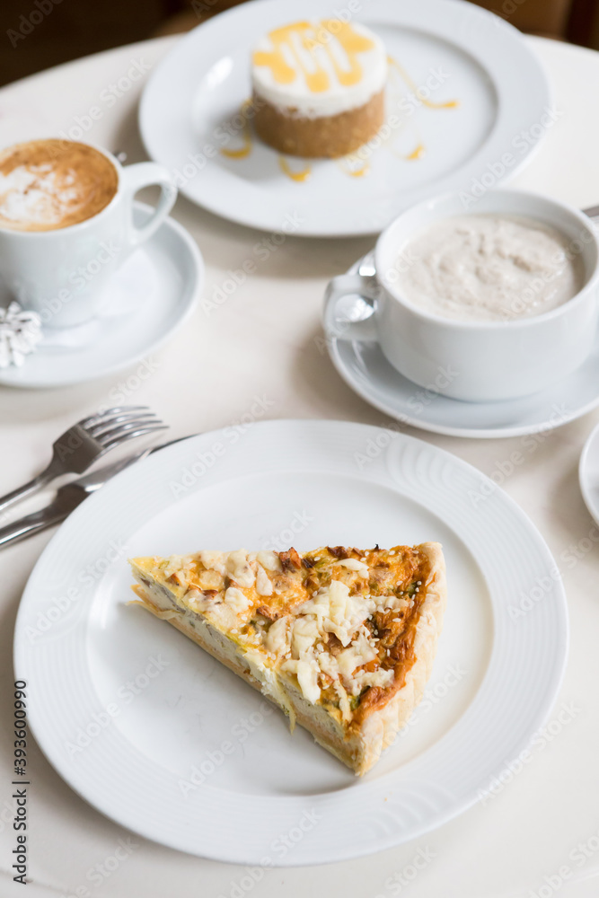 Traditional french quiche pie served for lunch