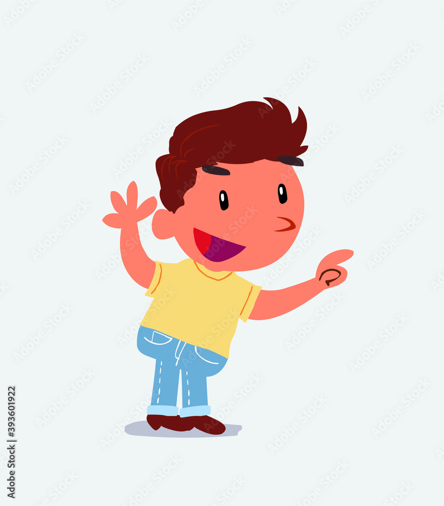 cartoon character of little boy on jeans pointing while arguing