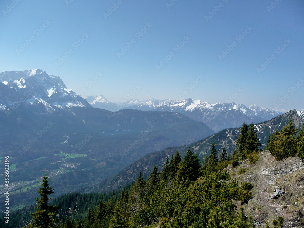 Alpspitze and Zugspitze mountains in springtime, Bavaria, Germany
