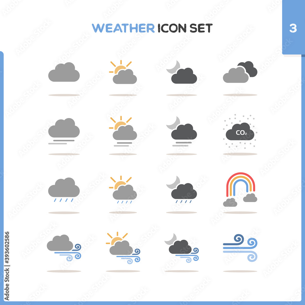 Weather icon set. Color icon set with round shadow. Third group. Vector illustration Weather icon set. Color icon set with round shadow. Third group. Vector illustration