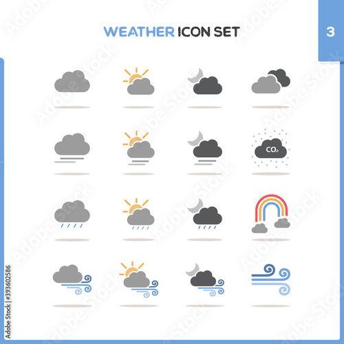 Weather icon set. Color icon set with round shadow. Third group. Vector illustration