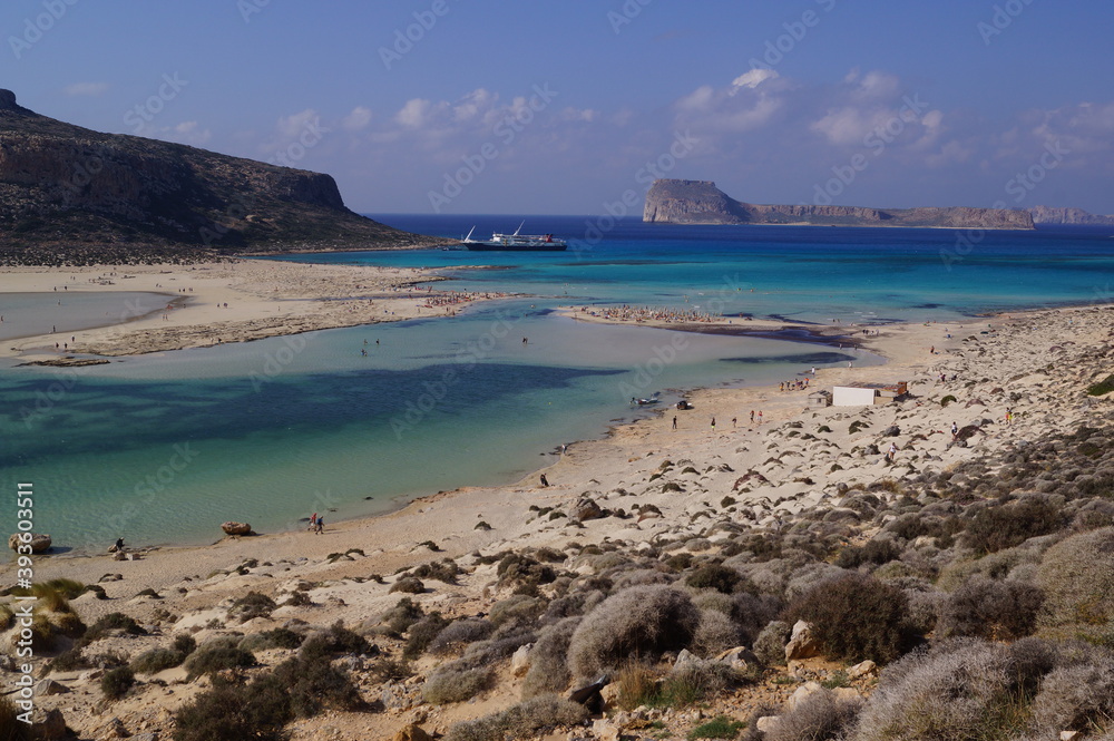 Scenic view of Balos lagoon and beach in Kissamos, Crete (Greece)