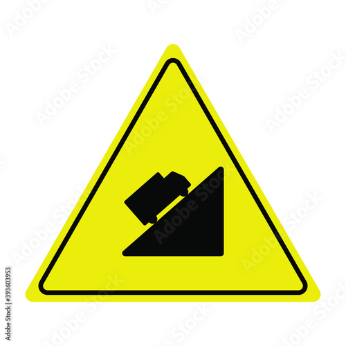 Flat design warning sign symbol for dangerous uphill roads