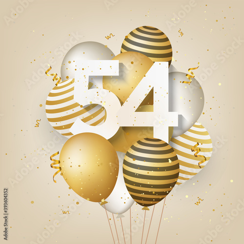 Canvas Print Happy 54th birthday with gold balloons greeting card background