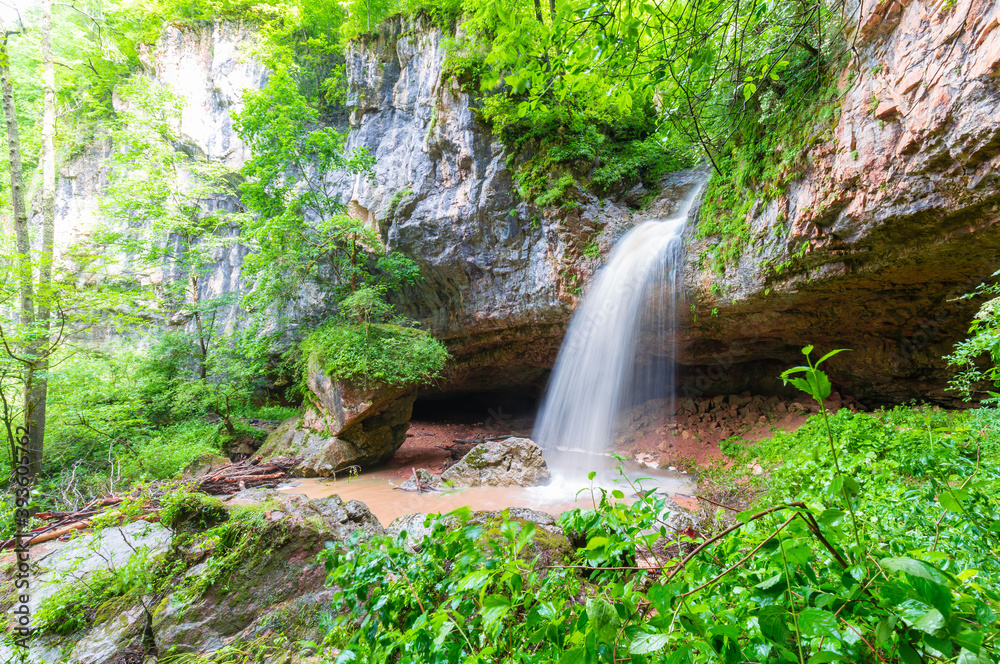 Mountain day summer. Waterfall Caucasus