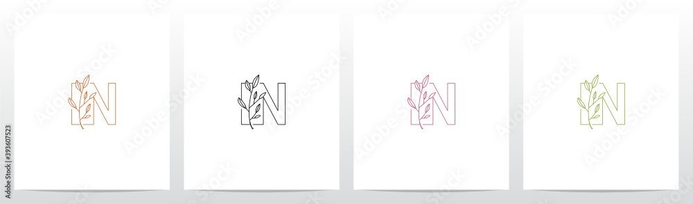 Branch With Leaves On Letter Logo Design N Branch With Leaves On Letter Logo Design N