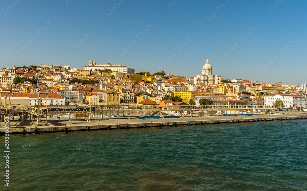 A view along the cruise terminal of Lisbon, Portugal adjacent to the old quarter of the city