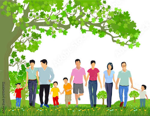 Familien mit Kinder im Frühling	illustration