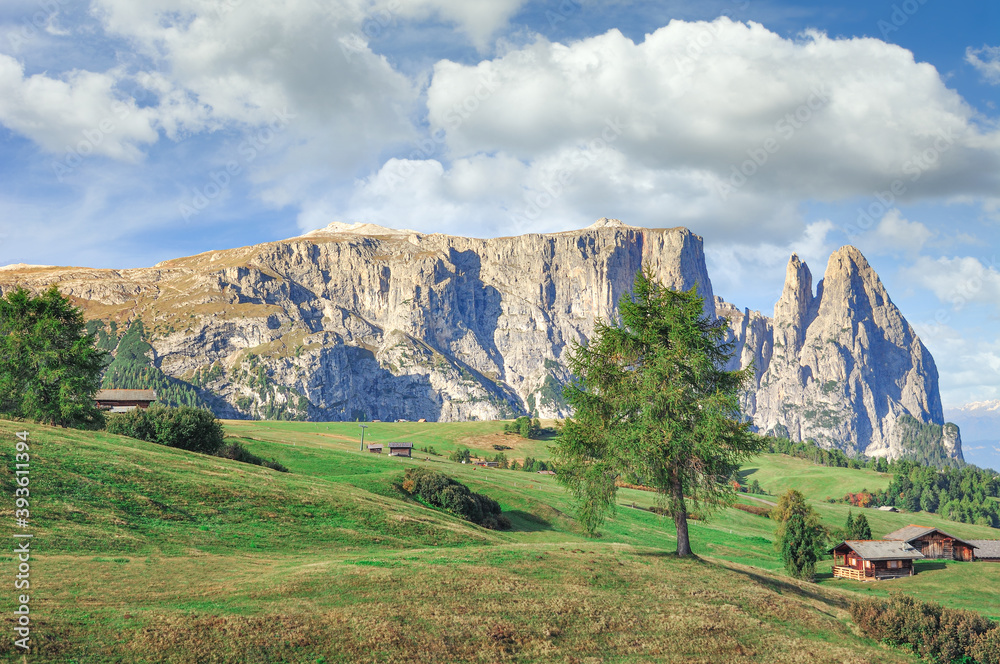 Blick über die Seiser Alm auf den Schlern,Südtirol,Dolomiten;Italien