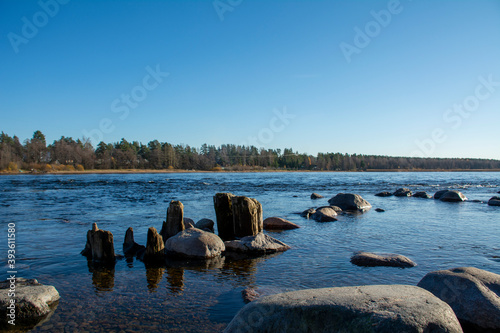 Beautiful stones on the banks of the River Vuoksa, Russia