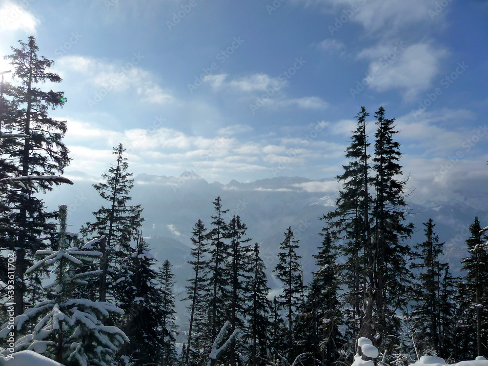 Mountain panorama in Bavarian Alps, in wintertime