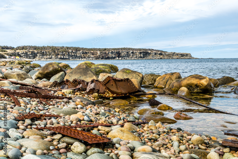 Wreck of the SS Ethie on the beach. Gros Morne National Park, Newfoundland, Canada