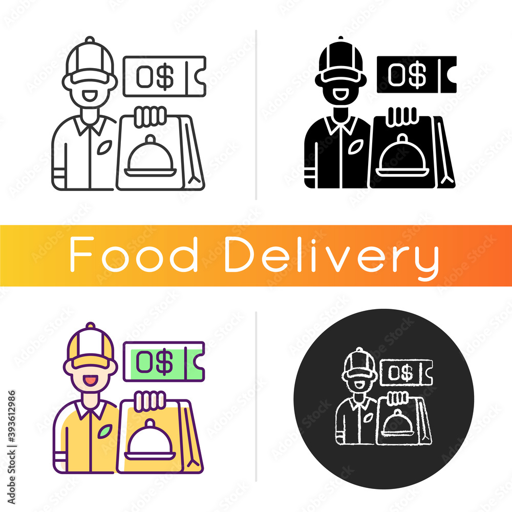 Free delivery coupon icon. Exclusive promo code. Restaurant orders. Contactless breakfast, lunch and dinner delivery. Free servicing. Linear black and RGB color styles. Isolated vector illustrations Free delivery coupon icon. Exclusive promo code. Restaurant orders. Contactless breakfast, lunch and dinner delivery. Free servicing. Linear black and RGB color styles. Isolated vector illustrations