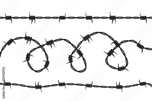 Barbed wire. Silhouette. Template. Vector illustration of a white background.