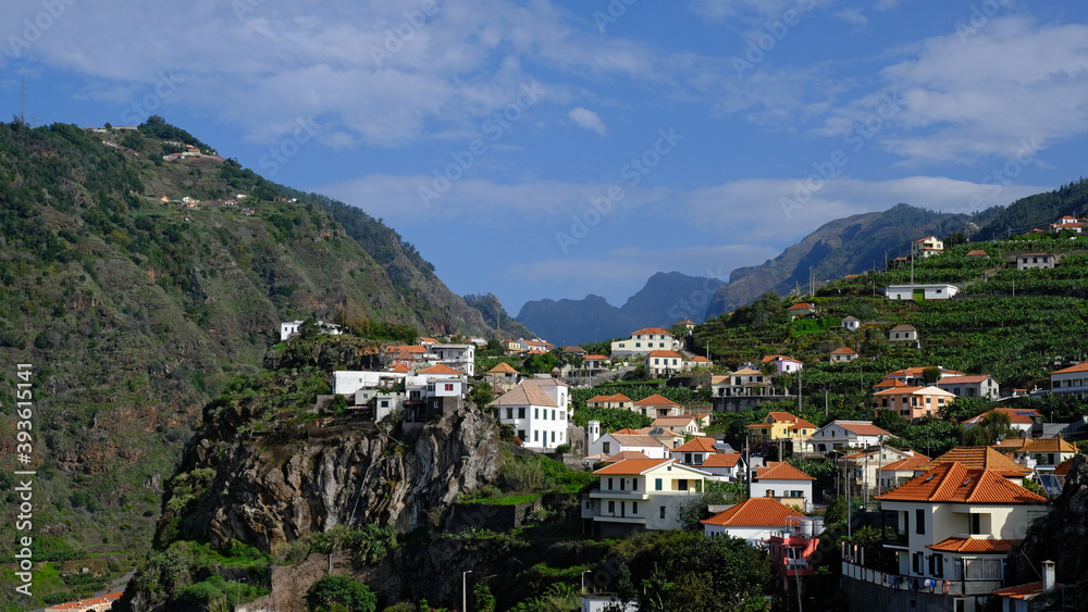Hillside houses in Ribeira Brava, Madeira Island, Portugal