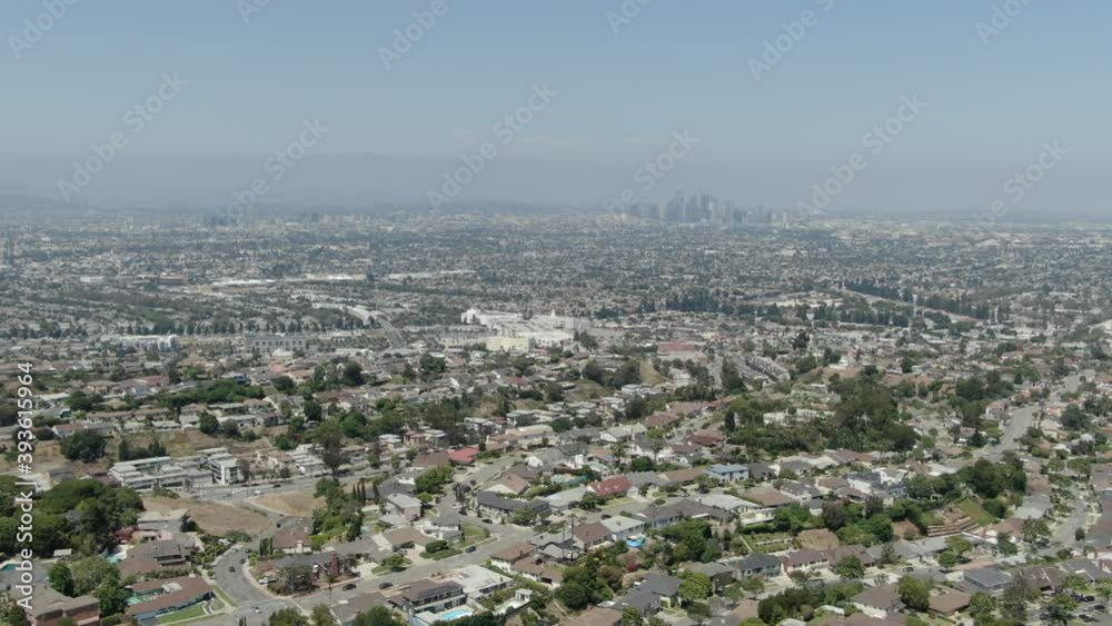 Los Angeles From View Park Aerial Shot Descend California USA