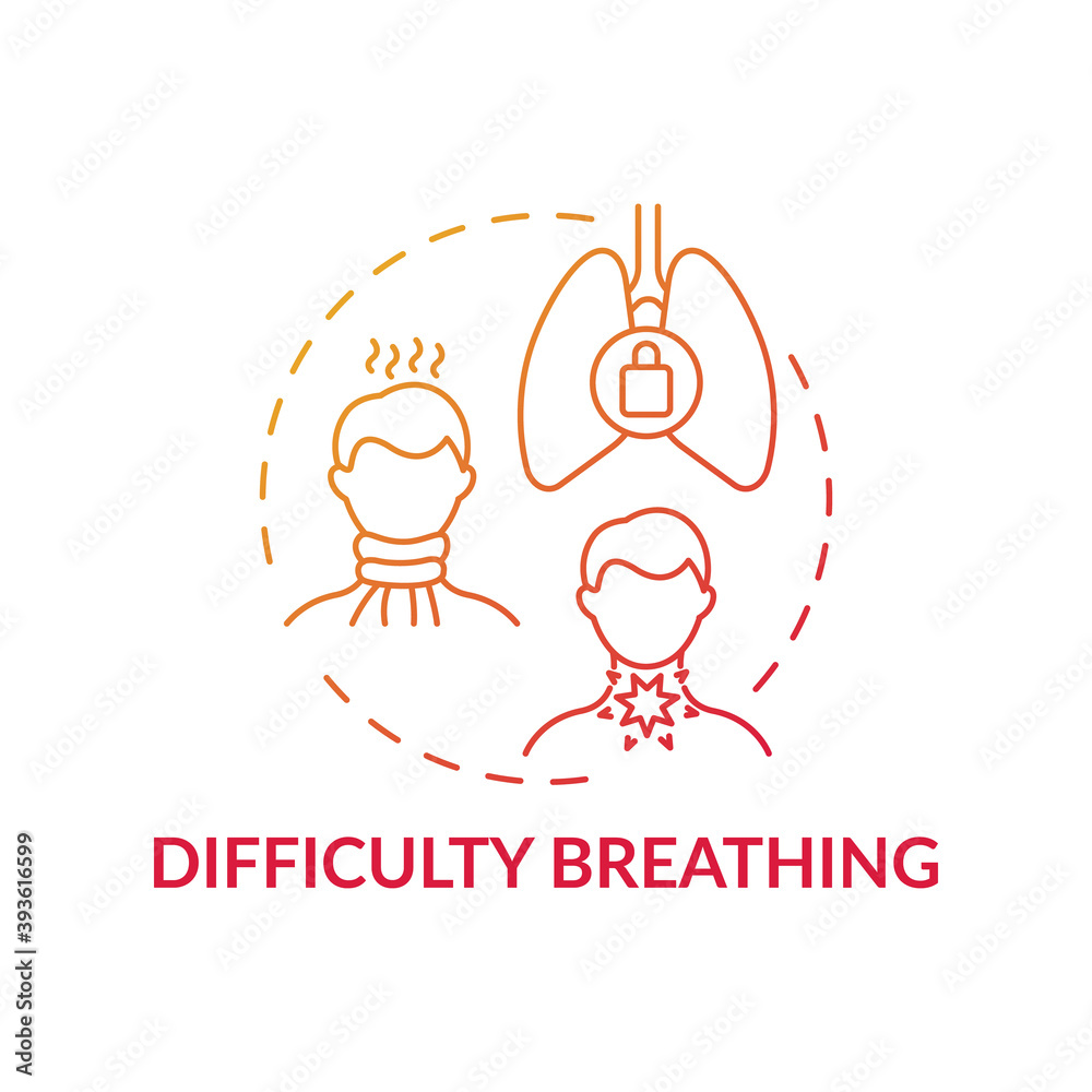 Difficulty breathing concept icon. Sore throat complication idea thin ...