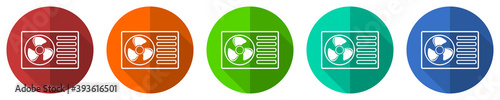 Heat pump vector icon set, red, blue, green and orange flat design web buttons isolated on white, vector illustration