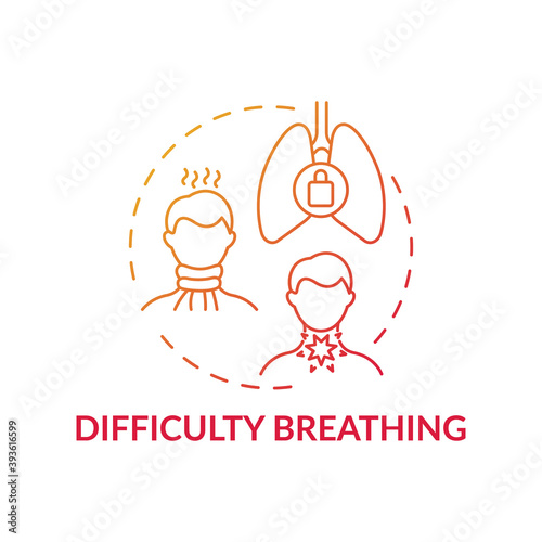 Difficulty breathing concept icon. Sore throat complication idea thin line illustration. Uncomfortable condition. Problems with trachea and bronchi. Vector isolated outline RGB color drawing