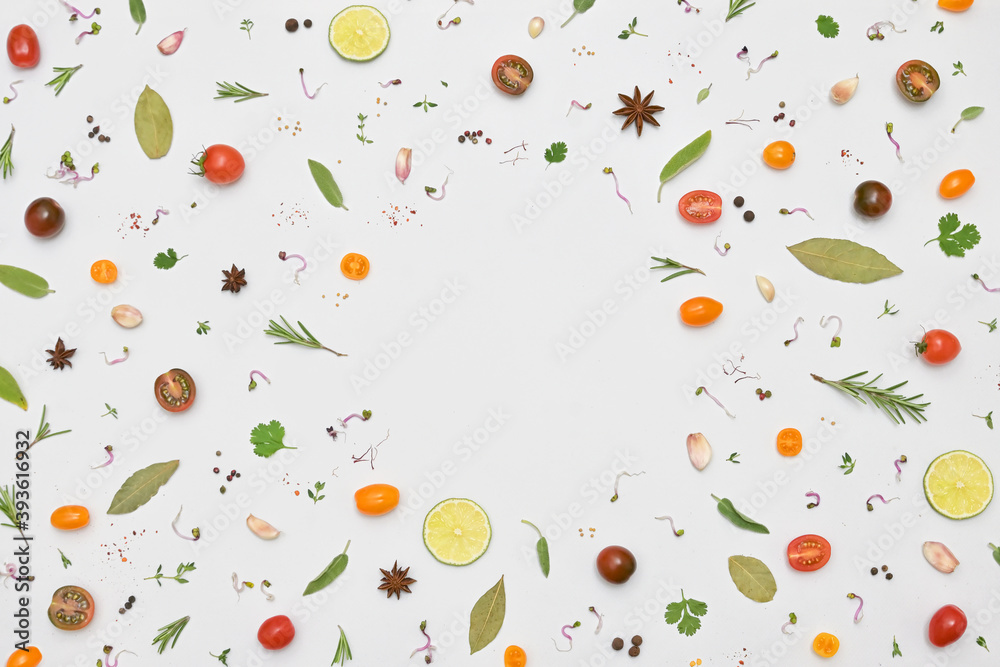 Overhead View Of A Colourful Spices for and Herbs