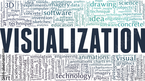 Visualization vector illustration word cloud isolated on a white background.
