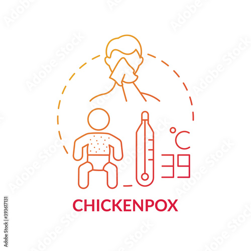 Chickenpox concept icon. Varicella idea thin line illustration. Contagious disease. Childhood viral illness. Fever, aches and pains. Blister-like rash. Vector isolated outline RGB color drawing