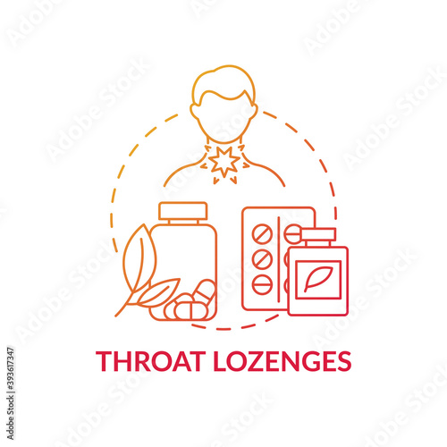 Throat lozenges concept icon. Sore throat treatment idea thin line illustration. Mentholated cough drop. Reducing sore throat discomfort and ease pain. Vector isolated outline RGB color drawing photo