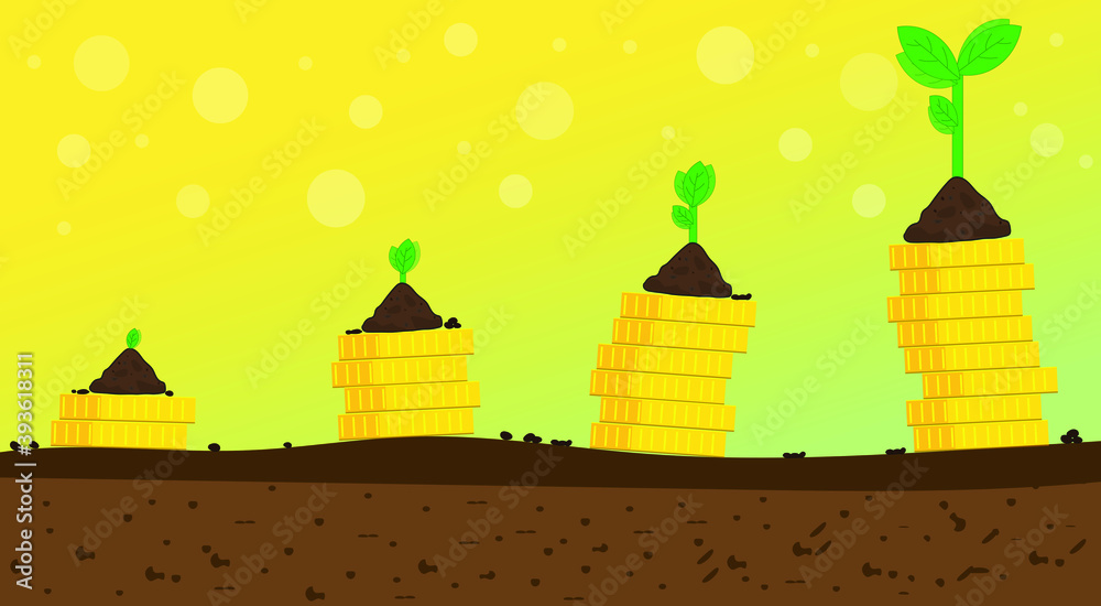 A finance business idea with a pile of gold coins to show the growth of the business.