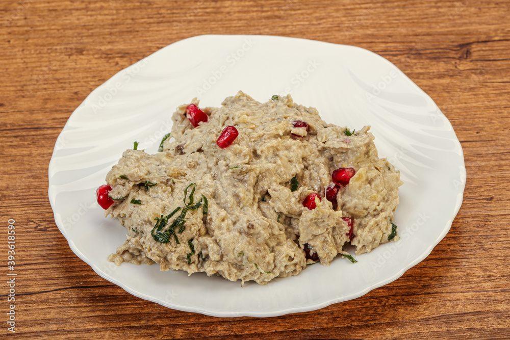 Vagan dietary cusine - mutabal with granet seeds Vagan dietary cusine - mutabal with granet seeds